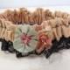 Antique Silk Garter with Ribbonwork Flowers and Lace  Bridal Wedding