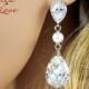 Reine - Swarovski Crystal Teardrop Earrings with pearl, Gifts for her, sparkly earrings, bridal jewelry, bridesmaid earrings, wedding
