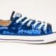 Royal Blue Sequin Curl Pattern Canvas  Lo Top Sneakers Shoes