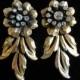 Vintage Victor Silson Brooch Pair, Floral Gold Rhinestone Brooche, Set of 2 Pair, Vintage Shoe Clips, Vintage Pin