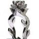 Certified - BLOOMING Work Of Art - Flower Rose Lotus leaf - Vine - Diamond Engagement Ring - Beauty - 14K white gold  - fL07 Patented design - New