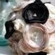 Champagne bouquet, Bridal bouquet in champagne and black, 7" fabric flower wedding bouquet