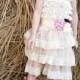 Cream Ruffle Lace Dress - Vintage Look - Flower Girl Dress - 5 6 - Rustic Wedding Girl's Petti Dress