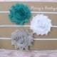 Set of 3- Teal, White and Grey Shabby Flower Headband Set/ Headband/ Newborn Headband/ Baby Headband/ Wedding/ Photo Prop