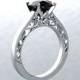 VICTORIAN LOVE 14kt White Gold 1.40ct Round Black Moissanite Sollitaire Engagement Ring Wedding Ring Anniversary Ring Birthstone
