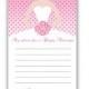 INSTANT DOWNLOAD - Printable Pink Polka Dots Bridal Shower Advice Cards - White Bridal Dress Bridal Shower Items Bridal Shower Activity
