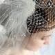 wedding birdcage veil, wedding bird cage veil with pearls, ivory or white tulle veil - JOLICOEUR - bridal hairpiece, small bridal birdcage