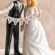 Shabby Chic Bride And Groom Porcelain Figurine Wedding Cake Topper With Pennant Sign