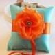 Aqua blue Orange Ring Pillow, Ring Pillow attach to the High quality Leather Collar, Ring Bearer Pillow, Pet wedding accessory