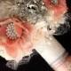 Vintage Bridal Brooch Bouquet - Pearl Rhinestone Crystal - Silver Peach Pink Ivory - BB050LX