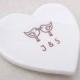 Personalised ring dish. White porcelain ceramic heart. Perfect for wedding pillow alternative. Wedding or engagement gift.