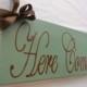 Sage and Brown Here Comes The Bride Aisle Sign