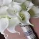 Silk Flower Wedding Bouquet - Calla Lilies Off White Natural Touch with Crystals Silk Bridal Bouquet