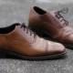 Leather DERBY Shoes . Mens Vintage Oxfords Brown Retro 80s Wing Tip Cap Toe Preppy Brogues Wedding Shoes . mens sz US 8.5 , Eur 42 , UK 8