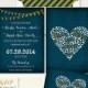 String Light Navy Blue Chalkboard Wedding Invitation Card and RSVP Design fee