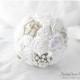Medium Brooch Wedding Bouquet Bridal Custom Flower Bridesmaids Bouquet Jeweled Bouquet in White, Bridal White and Off White