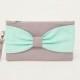 PROMOTIONAL SALE - grey mint  ,Bow wristelt clutch,bridesmaid gift ,wedding gift ,make up bag,zipper pouch,cosmetic bag