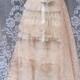 Cream wedding dress  lace tulle tiered nude  flapper boho  vintage  bride outdoor  romantic small by vintage opulence on Etsy