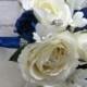 Bridesmaid bouquet White royal blue rose Wedding Bouquet Silk bridal flowers
