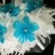 CUSTOM COLORS Feathers & Flowers BLING Crystal Bridal Bouquet Swarovski and Feather Lily Bride Wedding Bouquets Malibu Blue White Turquoise