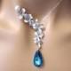Silver Orchids Pearl and Bermuda Blue Swarovski Crystal Necklace - Mother's Day Gift, Bridal, Everyday Jewelry, Bridesmaid Gift, Statement