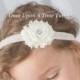 Ivory and Gold Shabby Flower Swirl Headband - Newborn Baby Hairbow - Little Girls Holiday Hair Bow - Autumn, Fall, or Winter Photo Prop