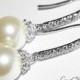 Wedding Cream Ivory Pearl Earrings, Swarovski Pearls, Sterling Silver Cubic Zirconia Pearl Earrings, Ivory Pearl Dangle Bridal Earrings