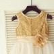 Gold Sequin IvoryTulle Flower Girl Dress Flower Belt Children Toddler Party Dress for Wedding Junior Bridesmaid Dress