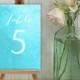 Wedding Reception Table Number DIY // Calligraphy on Turquoise Blue Guest Seating Sign Printable PDF // Numbers 1 to 20 ▷ Instant Download