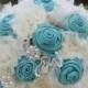 Tifffany blue burlap and lace bridal bouquet with shabby frayed roses, lace, tulle, rhinestones and pearls shabby chic wedding  