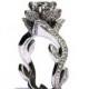 Platinum - BLOOMING Work Of Art - Flower Leaf Rose Lotus Diamond Engagement Wedding Ring Set - No Milgrain - brides - fL07 - Patented design - New