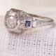 Vintage 18k Gold Diamond and Sapphire Engagement Ring Half Carat
