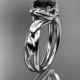 Platinum diamond leaf andvine  wedding ring,engagement ring with black diamond center stone.ADLR289