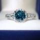Vivid Blue Diamond Engagement Ring 1.55 Carat 14K White Gold Halo Certified Handmade