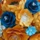 Paper Flower Bouquet - Wedding Bouquet - Bridal Bouquet - Orange and Navy - Customize Your Colors - Made To Order