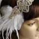 1920's rhinestone feather flapper headband, Bridal Head Piece, Flapper, Great Gatsby, rhinestones Crystal ribbon bridal wedding Headband