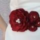 Bridal sash, Wedding Dress Sash, Bridal Belt - Bordeaux Red Flowers, Vintage Pearls