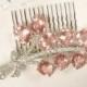 1920s Art Deco Blush Rose Pink Pave Rhinestone Bridal Hair Comb Antique Crystal Floral Sash Brooch or 1930 OOAK Hairpiece Wedding Accessory
