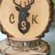 Rustic Wedding Cake Topper Deer Monogram Customized Wood Burned Country