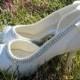 Ivory Wedding Heels Bridal Shoes 3.5 inch Peep Toe Satin Vintage Lace Bow Rhinestone Bling Custom Pumps I DO Design your colors Bride Gift