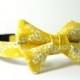 Designer Dog Collar & Bowtie - CUSTOM - yellow cotton with white flowers - bowtie dog collar, mustard, hippy, Spring