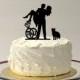 ADD YOUR CAT Personalized Cute Wedding Cake Topper with Your Family Last Name Silhouette Cake Topper Bride + Groom + Pet Cat Monogram