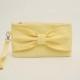 SALE -Pale yellow bow wristelt clutch,bridesmaid gift ,wedding gift ,make up bag,zipper pouch,cosmetic bag,camera bag,zipper pouch