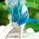 Wedding Shoe Clips. Turquoise Peacock Sword Feather & Rhinestone Crystal. Bride Bridal Bridesmaid Couture, Statement Schuh-Clips Pfau Gift