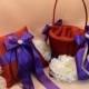 Custom Colors Satin Elite Ring Bearer Pillow and Flower Girl Basket Set...You Choose the Colors...shown in burnt orange/royal purple