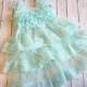 Aqua Ruffle Lace Dress - Baby Girl Dress - Flower Girl Aqua - Vintage Look - Flower Girl Dress 18 24 months 2T Rustic Wedding