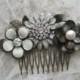 Hair Comb Antique Bronze with Three Gorgeous Rhinestone and Pearl Flowers Hair Accessories Hair Clip