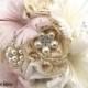 Brooch Bouquet, Wedding, Bridal, Shabby Chic, Rustic, Ivory, Champagne, Tan, Blush, Linen, Lace, Pearls, Burlap, Feathers, Vintage Wedding