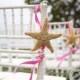 10 Beach Wedding Starfish Chair Decorations with 23 Ribbon Choices and White or Brown Starfish - Save on a set of 10
