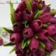 Real Touch Tulips Bridal Bouquet Purple Lavender Ribbon Groom's Boutonniere Tulip Wedding Flower Package Silk Artificial Choose Your Colors